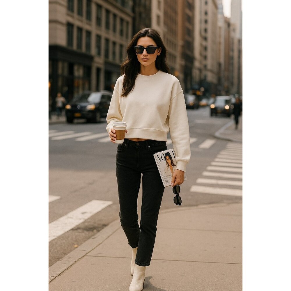 L’AGENCE Luvia Ivory Cropped Sweatshirt Rare Sold-Out Icon New With Tags Medium - Picture 10 of 16